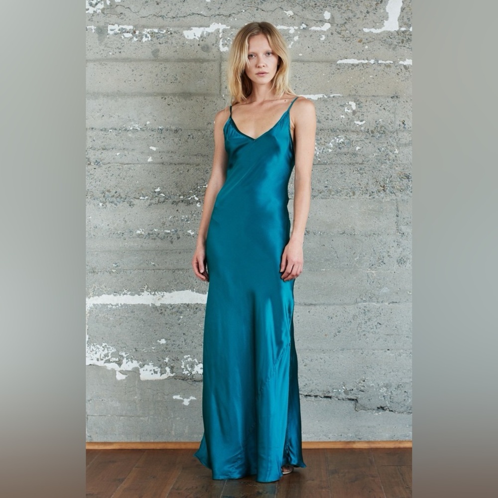Satin Slip Maxi Dress in Teal